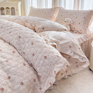 Juego de Cuatro Piezas de Ropa de Cama Acolchada de Algodón Estilo Rústico Coreano, Sábanas, Fundas de Almohada, Juego de Funda Nórdica - Product Image 4