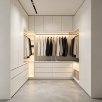 Armoire de rangement autoportante moderne sur mesure avec éclairage d'ambiance, îlot central et tiroirs organisateurs pour salon