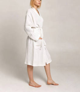 Accappatoio in garza di cotone stropicciato, comodo, a maniche lunghe, stile kimono, con cintura e tasche, per uso quotidiano, casa, hotel, vendita all'ingrosso - Product Image 4
