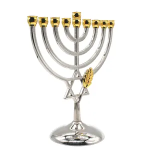 Silverplated ukuran penuh tidak ternoda hadiah Yahudi bintang dari David lilin pemegang 9 cabang Hanukkah Menorah