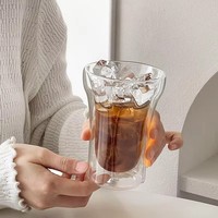 Tasse à café en verre borosilicate à double paroi, résistante à la chaleur, anti-explosion, moderne et minimaliste, pour usage domestique féminin