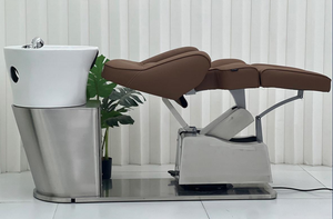 Sillón de Peluquería Moderno con Lavabo de Cerámica y Estructura de Acero Inoxidable para Uso Comercial en Salones de Belleza, con Reposapiés Ajustable y Lavable - Product Image 4
