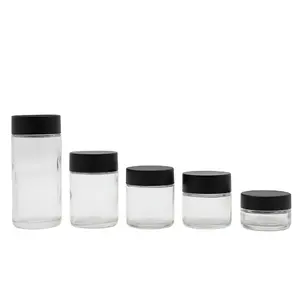 40Dr 2OZ custom clear glass flower bottle with black white plastic child resistant proof jar domed cap