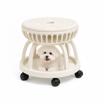 Tabouret de toilettage pour animaux USMILEPET avec espace pour l'animal sous la place de l'humain, siège mobile à deux niveaux avec roulettes, chaise de toilettage pour animaux