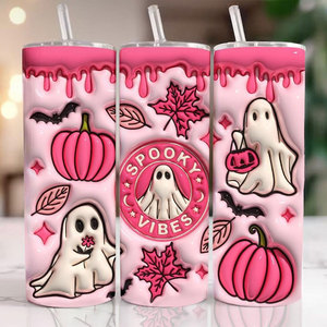 Gobelet isotherme personnalisé par sublimation 20oz pour Halloween et Noël, tasse de voyage droite et mince avec paille - Product Image 3