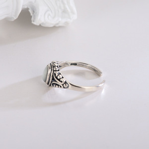 Vintage tailandese <span class=keywords><strong>argento</strong></span> artigianale S925 <span class=keywords><strong>argento</strong></span> intarsiato turchese anello squisito anello aperto per le donne con involucro bianco accenti - Product Image 4