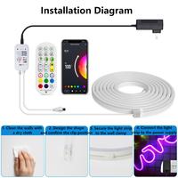 Kit de Bande LED Flexible RGB Néon Dynamique Étanche IP67 24V pour Extérieur, 5M, Découpable, Contrôle via Application Intelligente