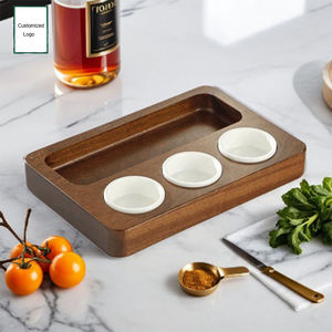 Piatto da portata rettangolare in legno massello di acacia, il più popolare per ristoranti, per dim sum e patatine fritte, con scomparti e vassoio per salse - Product Image 6