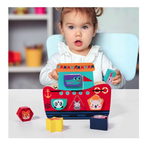 Baby Wooden Toy Activity Cube Multipurpose Girls Boys First <b>Gift</b> Balance Boat Shape Matching Block - Product Image 1
