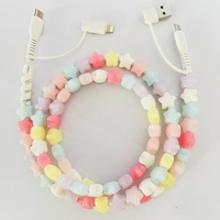 Câble de charge perlé style macaron pastel mignon, 4-en-1 multi-interface, câble de synchronisation de données USB style Kawaii pour téléphone