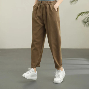 Harem Pants Women Khaki Cotton Loose Fit Mid Waist Casual Carrot Pants Autumn Spring Style Plus Size JN-8618 - Product Image 1