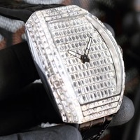 Montre mécanique unisexe de luxe en acier inoxydable, forme tonneau, sertie de moissanite, étanche au quotidien, best-seller
