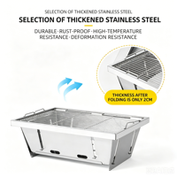 Barbecue portable Orangegaz 1 unité en acier inoxydable 304 pliable, gril à charbon monobloc pour table IGT, 36*25cm