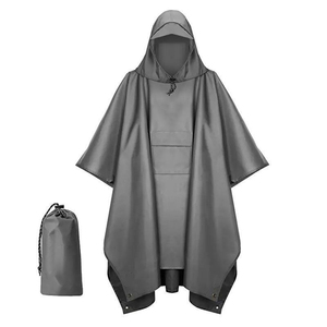 Poncho de pluie vert forêt DF1019 avec capuche, équipement de camping imperméable et sac de rangement - Product Image 4