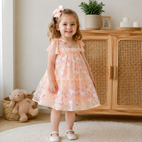 Nouvelle Robe Tutu de Pâques pour Filles 2-10 Ans, en Tulle Superposé Pêche avec Nœud à Pompons, Bretelles Spaghetti Ajustables, Logo Personnalisé