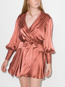 Da donna di nuova moda con scollo a V <span class=keywords><strong>maniche</strong></span> a balze orlo in raso in tinta unita avvolgente Mini abiti corti da donna - Product Image 4