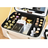 Tas Makeup Travel PU Fashion dengan Ritsleting, Cermin LED, dan Sekat yang Dapat Disesuaikan, Kapasitas Besar