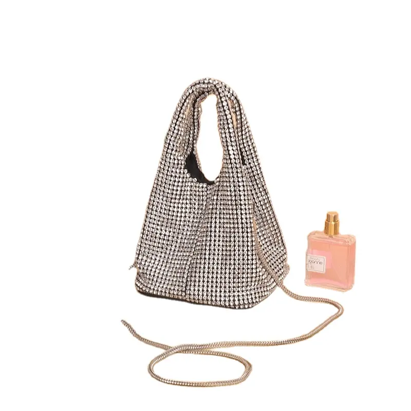 2024 All Diamond Basket Bag Fashion Water Diamond Women's Handbag Crystal Evening Bag Bucket Handbag Pearl Clutch Bag Wallet