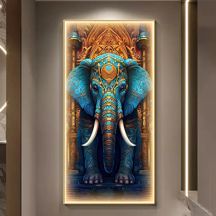 Decorazione per la casa di lusso in alluminio cornice di elefante astratto luce moderna LED di porcellana di cristallo di arte