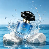 Flacon de parfum en verre bleu design 50ml 100ml, flacon pulvérisateur de parfum à col rond, flacon de parfum personnalisé avec bouchon en plastique ABS