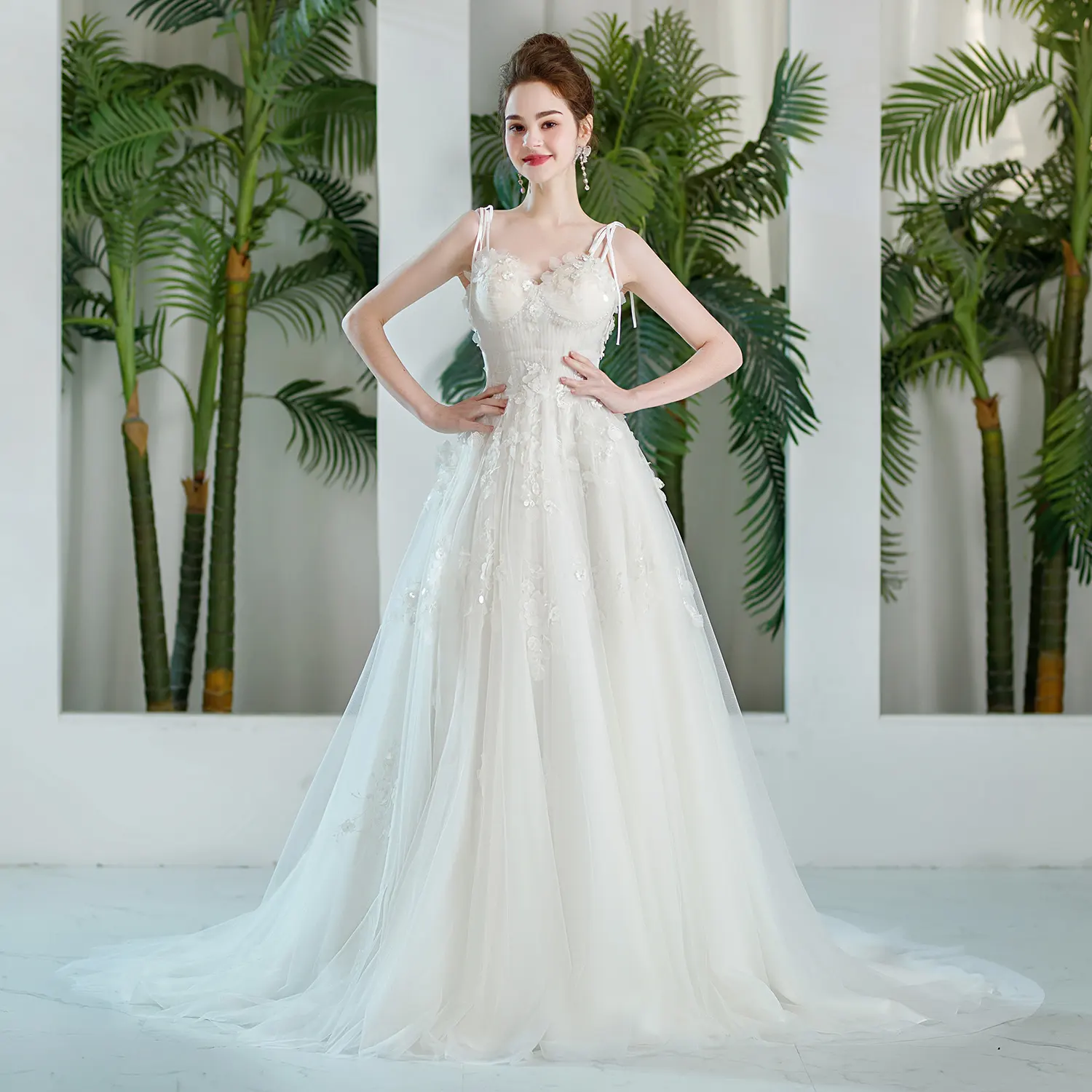 SL9166 summer beach lace wedding dress 2023 flowers applique robe de mariage wedding guest dresses for women cheap bridal gown