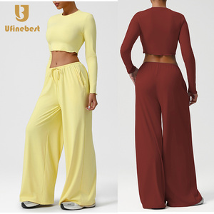 Custom Two-Piece Gym Set-Solid Sports Suit for Fitness & Yoga Plus Size Long Sleeve Top & Sweatpants Breathable Front Logo-New