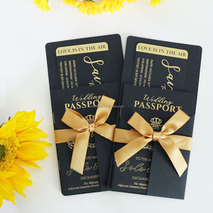 Invitation de mariage de voyage de passeport noir d'or DIY cartes d'embarquement cartes de mariage à l'étranger Invitations d'étiquette de billet d'avion - Product Image 5
