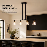 Luminaire LED noir à 3 lumières, en fer, hauteur réglable, abat-jour en verre, base E26, 3000K, dimmable, installation facile à 360°