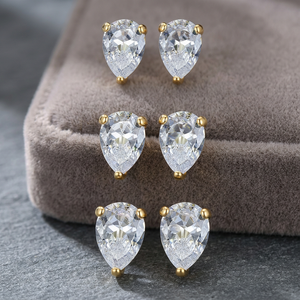 Fashion 925 Sterling <b>Silver</b> 14K Gold Plated Pear Cut Zircon <b>Stud</b> Earrings For Women Wedding Anniversary Party Gift - Product Image 4