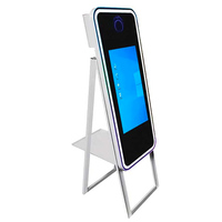 Photomaton magique avec miroir, grand format, en bois, 15,6 pouces, écran tactile, roues, ballon intelligent, complet
