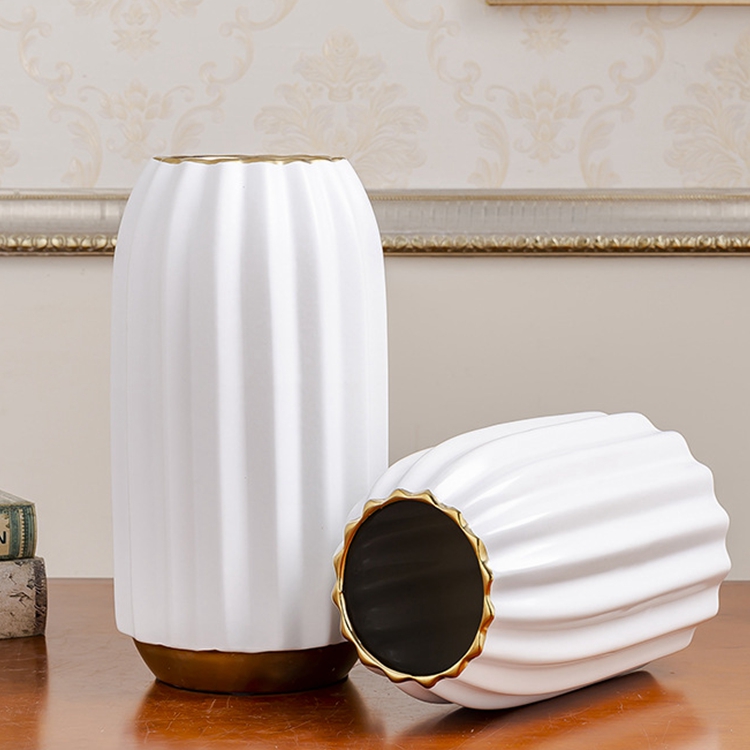 Modern minimalist living room tabletop art decoration striped round black white ceramic vase