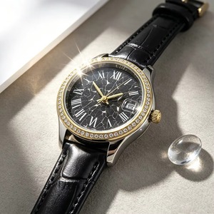 Reloj de Mujer al por Mayor con Diseño de Grietas de Hielo, Esfera con Números Romanos y Correa de Cuero con Textura de Bambú para Regalos Corporativos y Minoristas - Product Image 3
