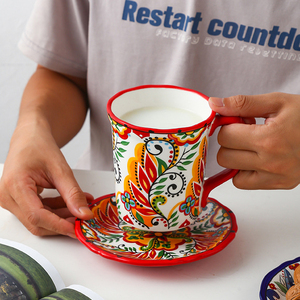 Nordic 500ml <b>Large</b> Coffee <b>Mug</b> Bohemia Ceramic <b>Mug</b> with Saucer - Product Image 5
