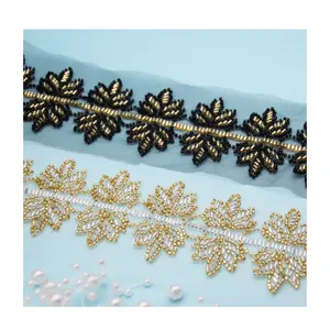 affinity fashion gold floral embroidered lace trim sequin beaded mesh border lace trimmings for dress