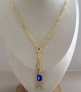 Collier en perles bleues en forme <span class=keywords><strong>de</strong></span> <span class=keywords><strong>corne</strong></span> <span class=keywords><strong>de</strong></span> fasion pour femmes, collier avec pendentif œil maléfique - Product Image 5