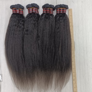 Letsfly ขายดี ผมแท้เวอร์จิ้นแบบต่อผม ยี่ห้อ Kinky Straight ความยาว 22 นิ้ว สีดำธรรมชาติ แบบ Yaki ขายส่ง - Product Image 5