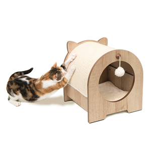 2025 Cama grande moderna para gatos con escondite de madera MDF, el mejor <span class=keywords><strong>juguete</strong></span> de cama rascadora para gatos de Sisal para gatitos, Idea de regalo de Navidad - Product Image 4