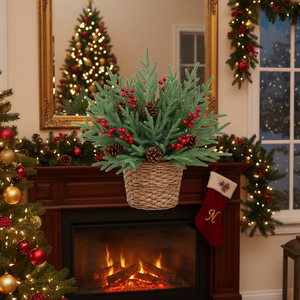 24 Alberi Artificiali di Pino Norfolk da 18 Pollici con Bacche Rosse, Steli Verdi Natalizi e Decorazioni di Pigne - Product Image 3