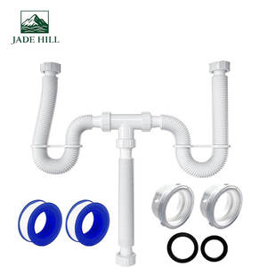 Moderna Manguera de Drenaje Flexible Cromada de Doble Salida para Fregadero de Cocina con Función Anti-Olor y Sellado, Fácil Instalación - Product Image 1