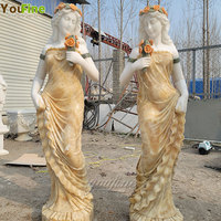 Statue de femme en marbre beige naturel européen YOUFINE avec fleur pour jardin