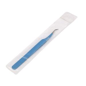 Juego de pinzas para pestañas de acero inoxidable azul cielo de 2 piezas, pinzas de punta recta y curva con aplicador puntiagudo para extensiones - Product Image 3
