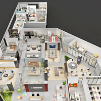 Service de rendu 3D de bureaux modernes en bois, visuel d'intérieur, rénovation de bureaux commerciaux, projet complet pour centre commercial