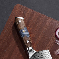 KEENHOPE 8-Pieces Set Pisau Dapur Baja Damascus Jepang VG10 10Cr15CoMoV Gagang Resin Komposit Kayu Herringbone Maple Burl