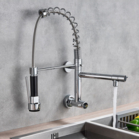 Robinet de cuisine mural moderne de haute qualité, mélangeur eau chaude et froide, rotation à 360°, tirette rétractable en acier inoxydable
