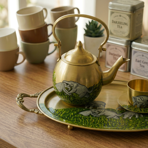 Théière vintage en laiton avec couvercle et poignée, motif éléphant vert, pour les fêtes - Product Image 4