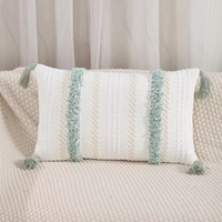 Housse de coussin en coton Farmhouse Housse de coussin tuftée à rayures avec glands