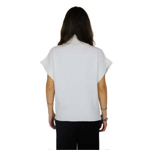 Pull à col roulé pour femme, crème, manches courtes, tricoté, décontracté - Product Image 3