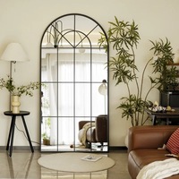 Miroir sur pied vintage en forme de fenêtre, avec cadre en fer arqué, pour décoration murale de salon
