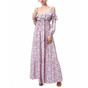 Custom pregnant wholesale fashion pregnancy elegant clothes casual women Floral Print Cold Shoulder Maxi maternity dress