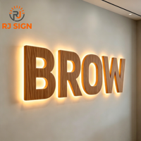Enseigne lumineuse LED 3D en bois pour intérieur, lettres rétroéclairées, signalétique métallique personnalisée pour extérieur et intérieur, enseigne publicitaire, panneau signalétique avec nom